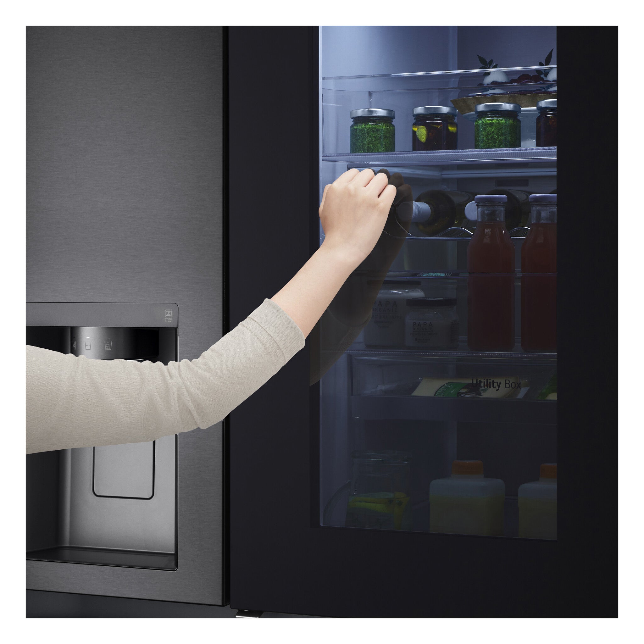 LG InstaView GSXV91MCAE Side-by-Side Kühlkombination Freistehend 635 l Schwarz