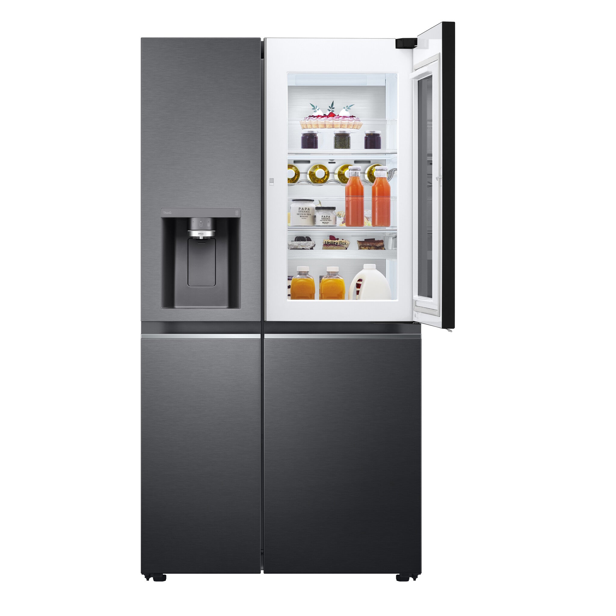 LG InstaView GSXV91MCAE Side-by-Side Kühlkombination Freistehend 635 l Schwarz