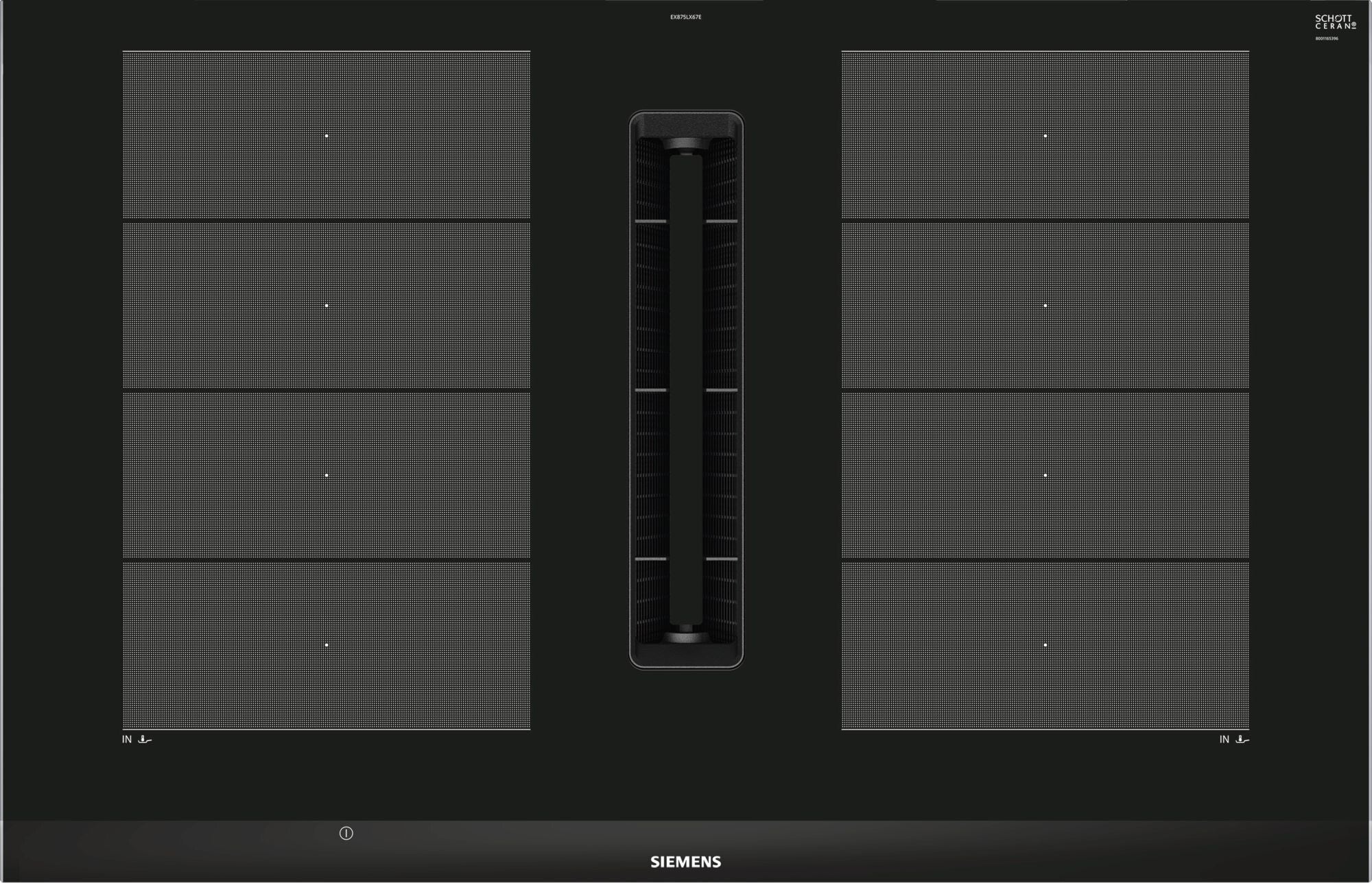 Siemens iQ700 EX875LX67E Kochfeld Schwarz, Edelstahl Integriert 80 cm Zonen-Induktionskochfeld 4 Zone(n) Integrierte Haube