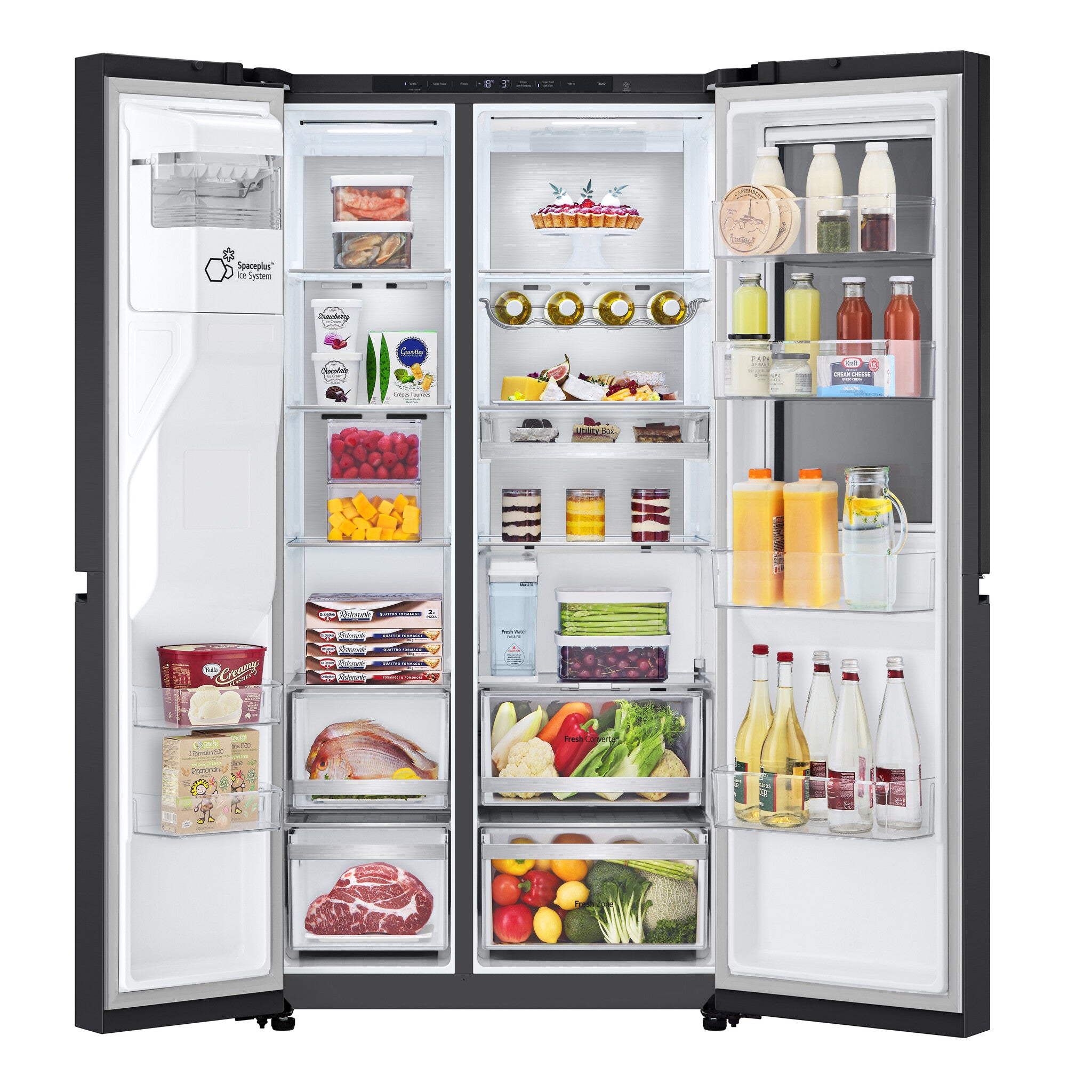 LG InstaView GSXE91EVAD Side-by-Side Kühlkombination Freistehend 628 l Schwarz