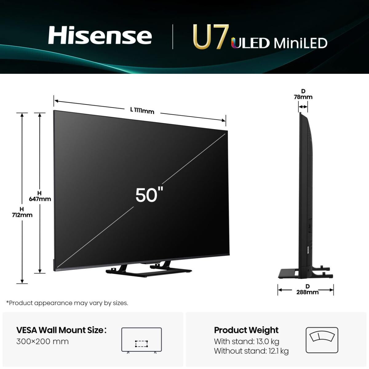 Hisense 50 '' U7Q | ULED MiniLED Smart TV 4K 144 Hz