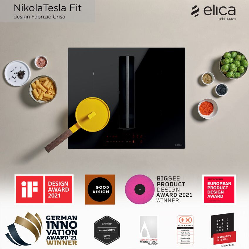 Elica NIKOLATESLA FIT XL BL/A/83 Schwarz Integriert 83 cm Zonen-Induktionskochfeld 4 Zone(n) Integrierte Haube