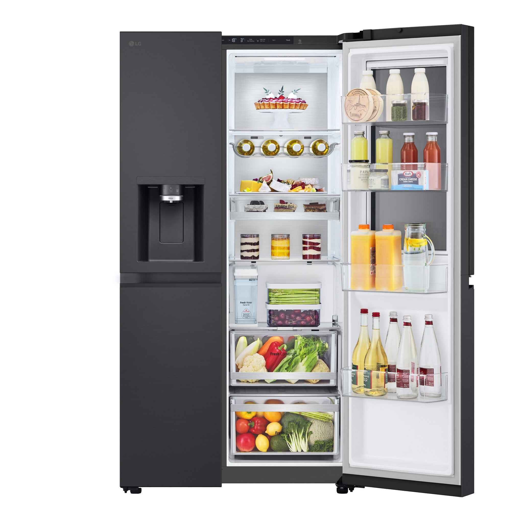 LG InstaView GSXE91EVAD Side-by-Side Kühlkombination Freistehend 628 l Schwarz