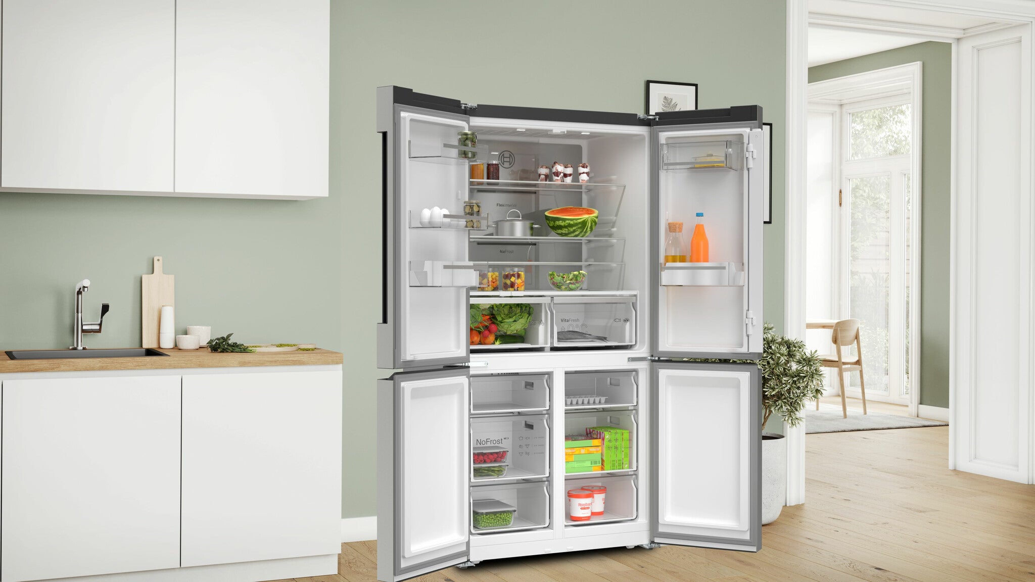 Bosch Serie 4 KFN96APEA Side-by-Side Kühlkombination Freistehend 605 l Edelstahl