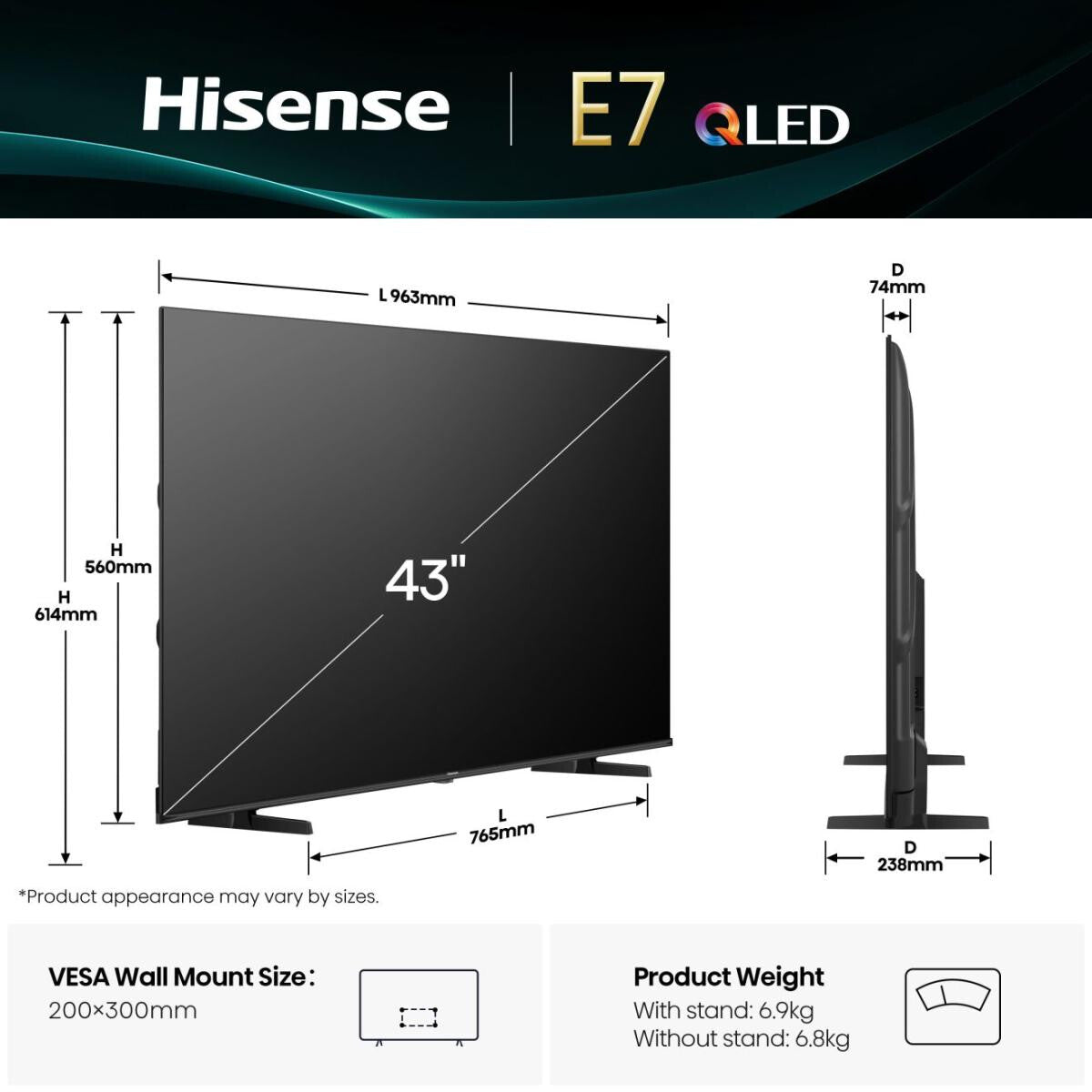 Hisense 43 '' E7Q | Hi-QLED Smart TV 4K 60 Hz