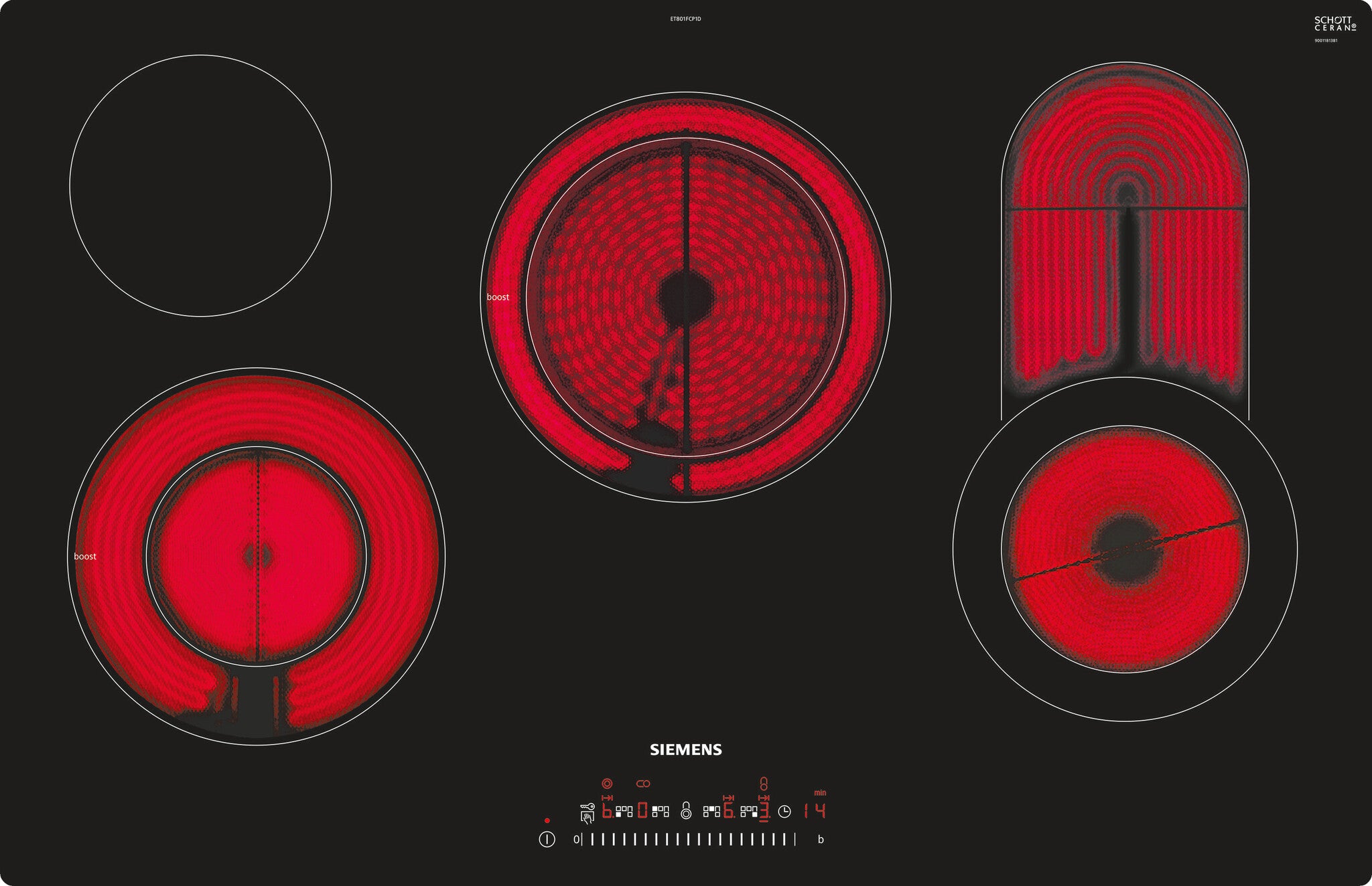 Siemens ET801FCP1D Kochfeld Schwarz, Edelstahl Integriert Keramik 5 Zone(n)
