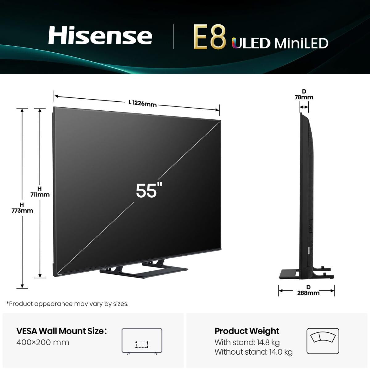 Hisense 55 '' E8Q | ULED MiniLED Smart TV 4K 144 Hz